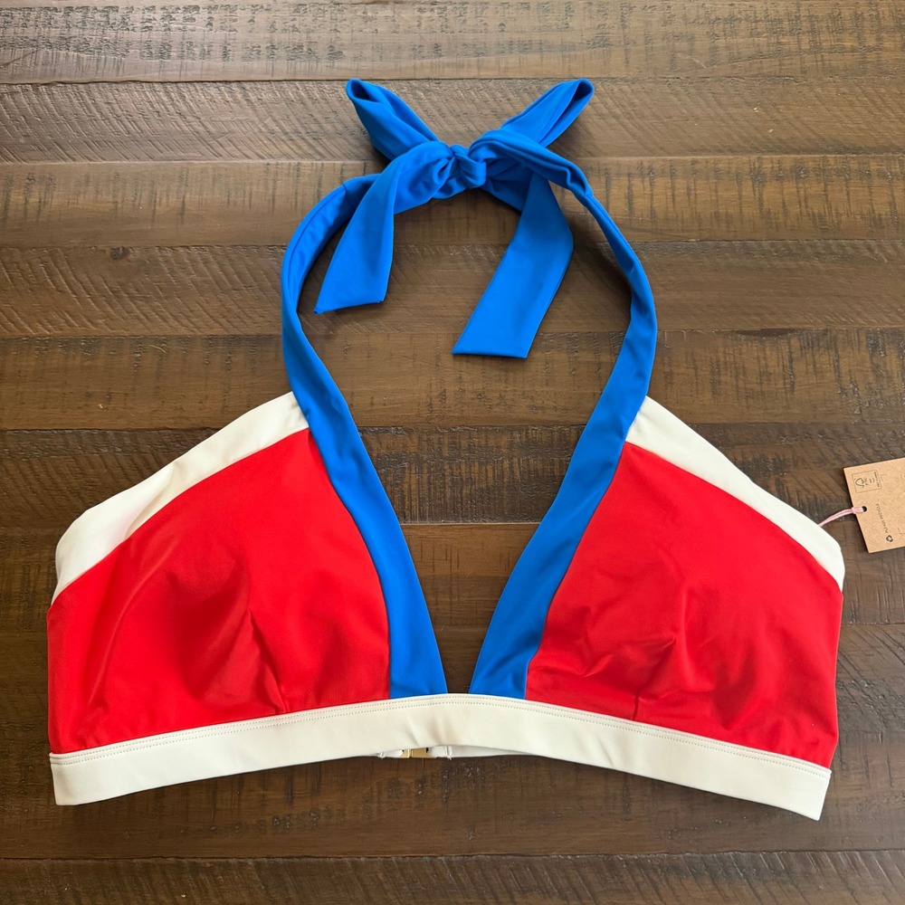 Boden NWT Colorblock‎ Halter Bikini Top Red White Blue Swim Women US 14